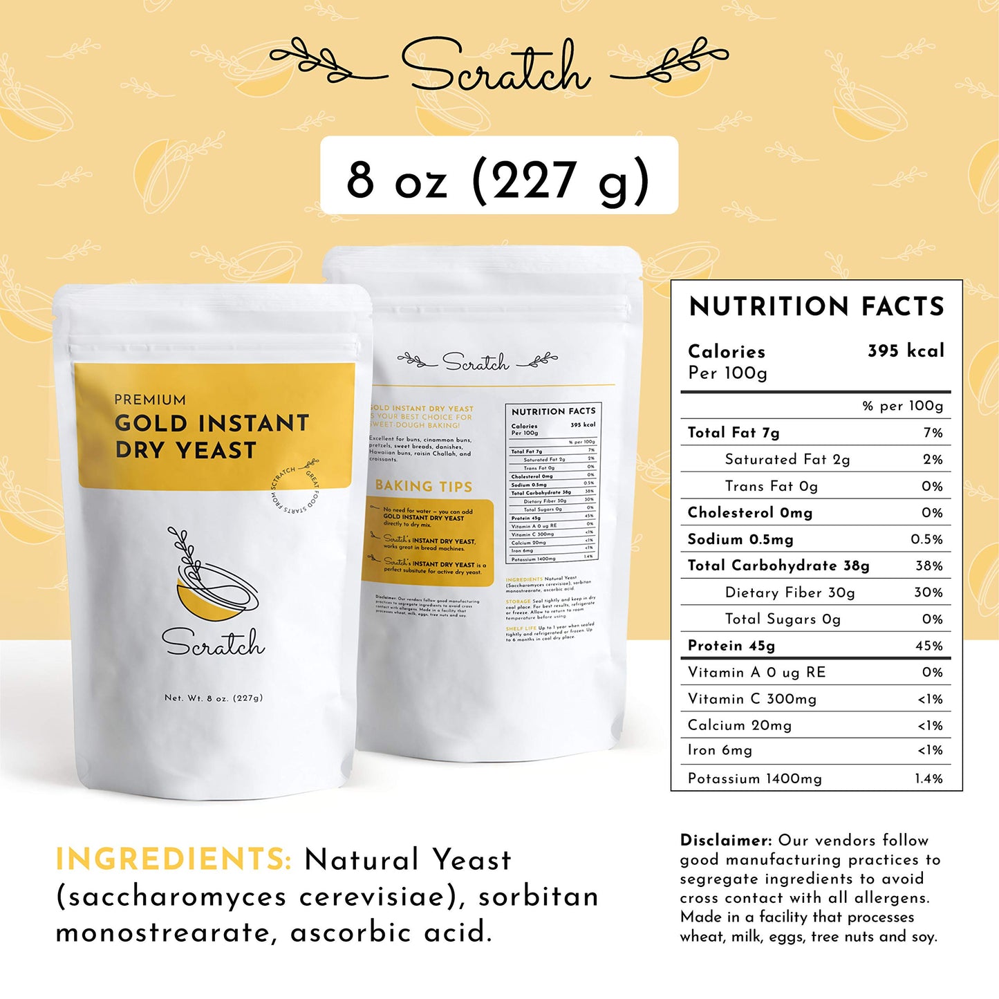 Scratch Gold Yeast - Instant Dry Yeast for a Rapid Rise - Add Straight to Dry Mix - Perfect for Making Bread, Bread Machines, Pizza Dough, Crusts