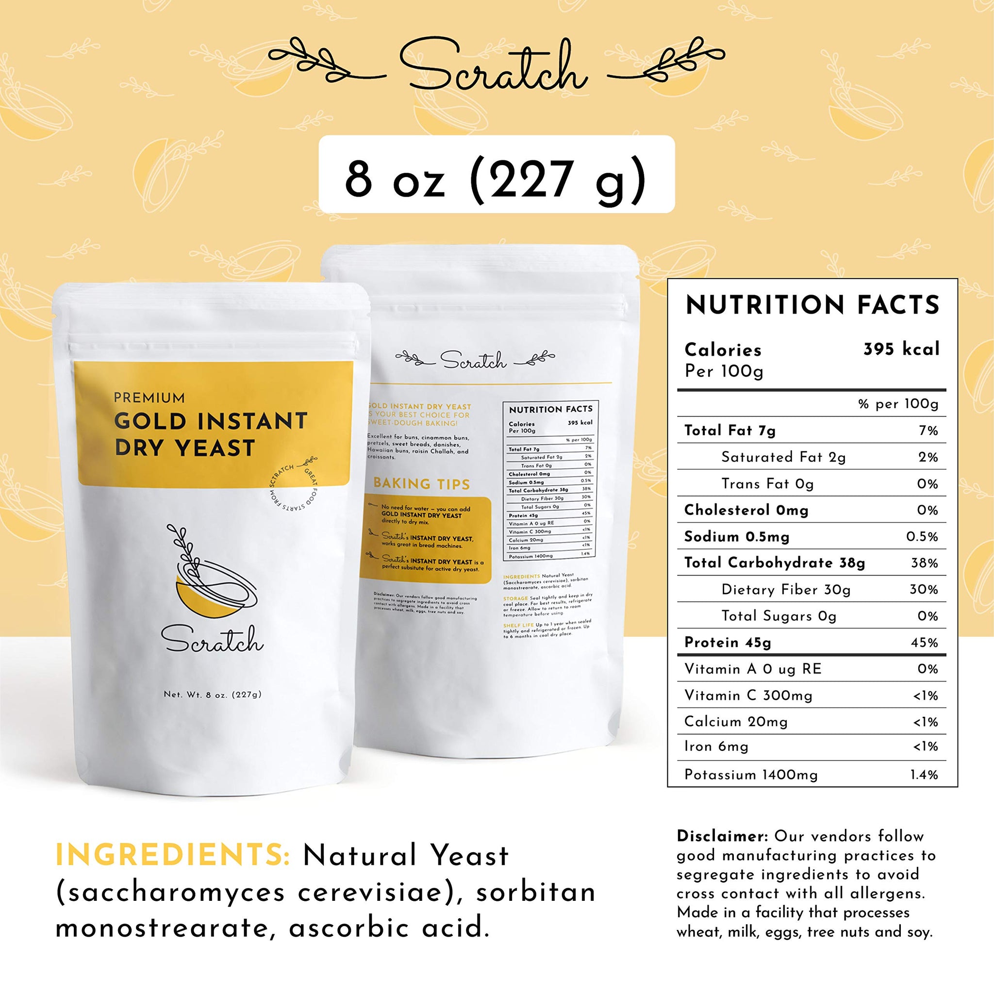 Scratch Gold Yeast - Instant Dry Yeast for a Rapid Rise - Add Straight to Dry Mix - Perfect for Making Bread, Bread Machines, Pizza Dough, Crusts