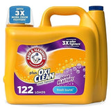 ARM & HAMMER Plus OxiClean with Odor Blasters Liquid Laundry Detergent, Laundry Odor Remover, Attacks Stains, Fresh Burst Scent, 122 Loads, 158.6 Fl