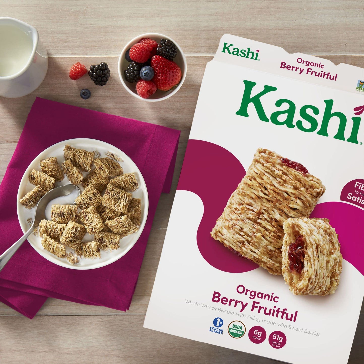 Kashi Breakfast Cereal, Vegan Protein, Organic Fiber Cereal, Berry Fruitful, 15.6oz Box (1 Box)
