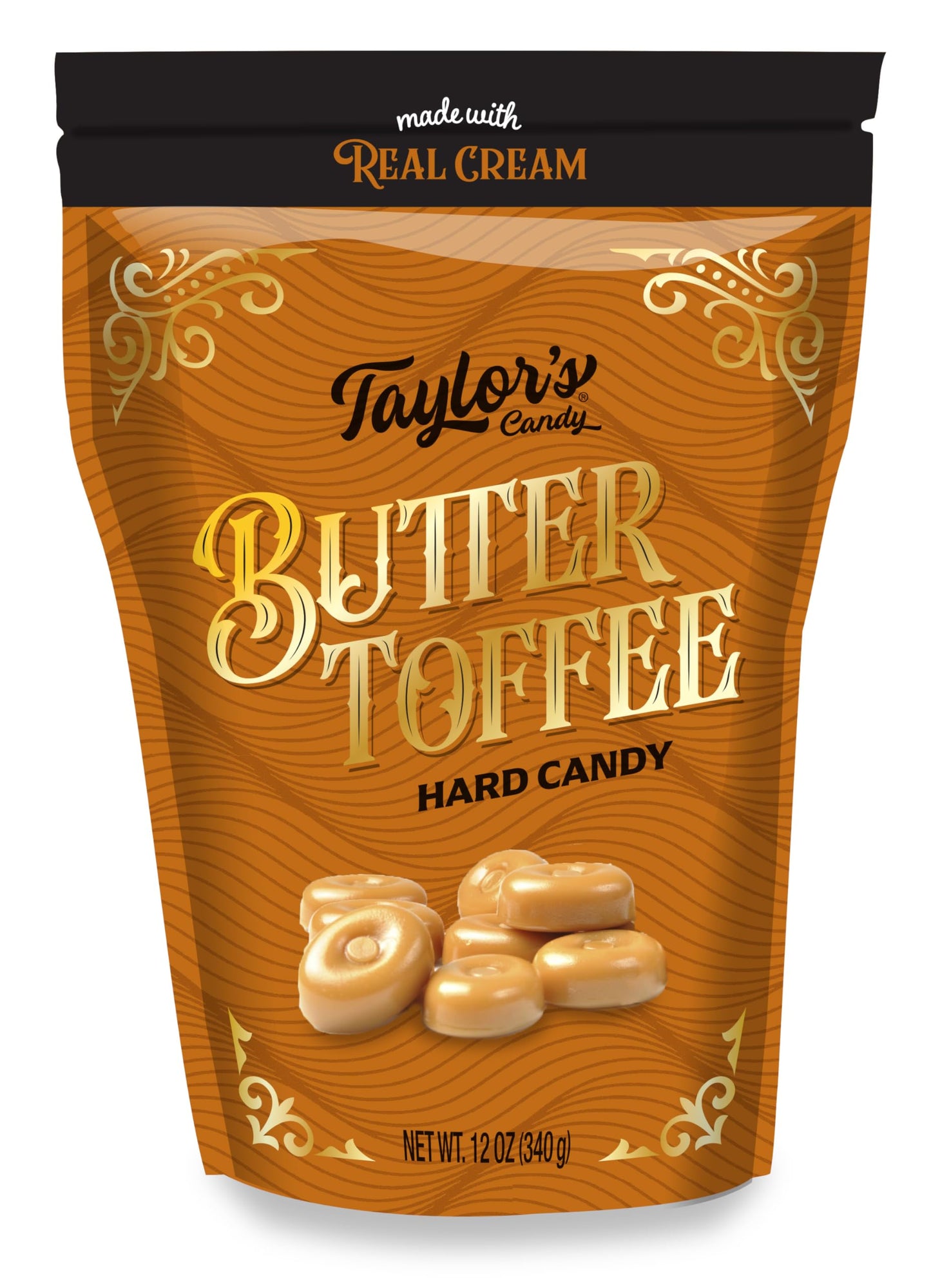 Taylor's Real Cream Butter Toffee Hard Candy, 12 Ounce Bags, 4 Count Pack