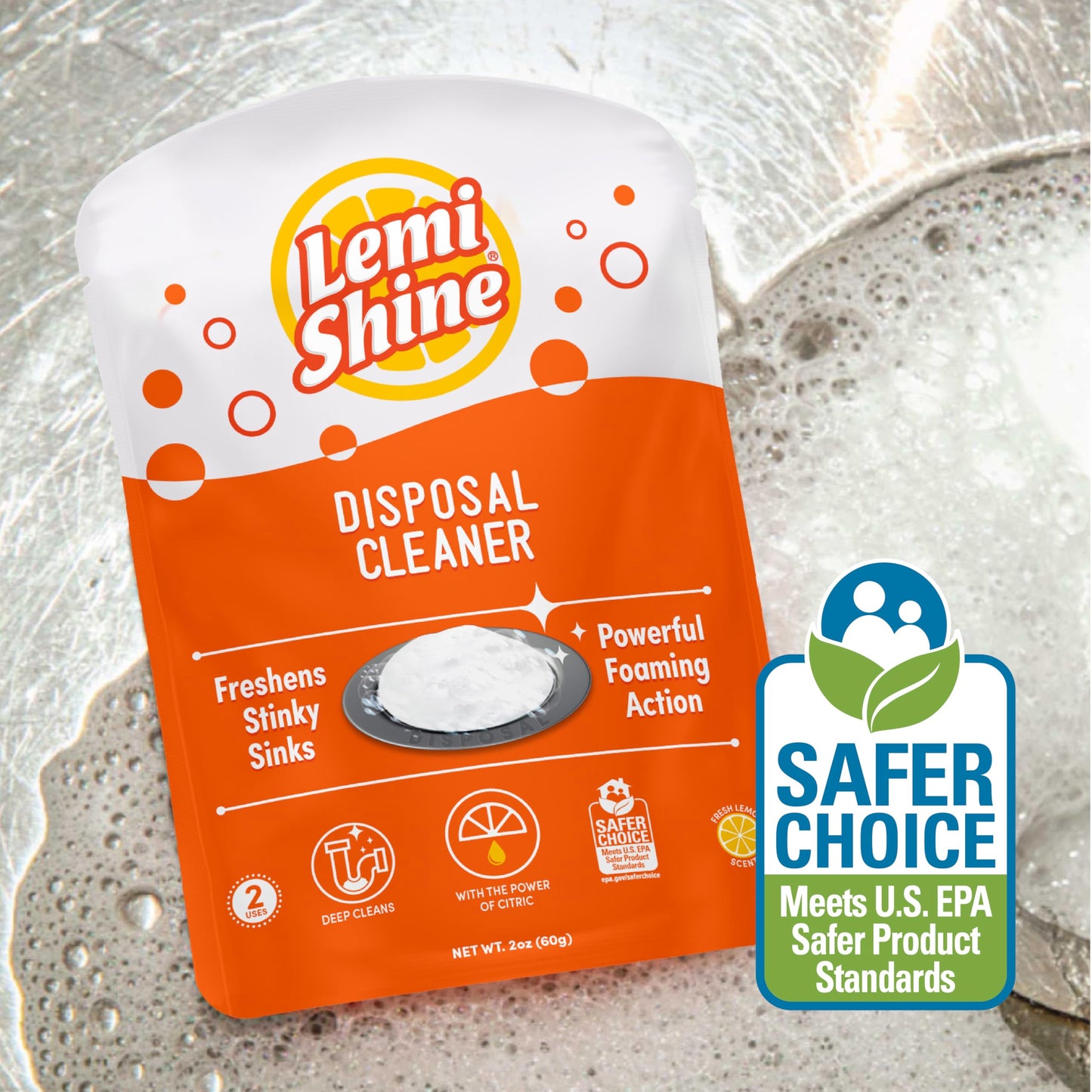 Lemi Shine Garbage Disposal Cleaner and Deodorizer Powered By Citric Acid | Foam Cleaner For Kitchen Garbage Disposal with a Natural, Fresh Lemon