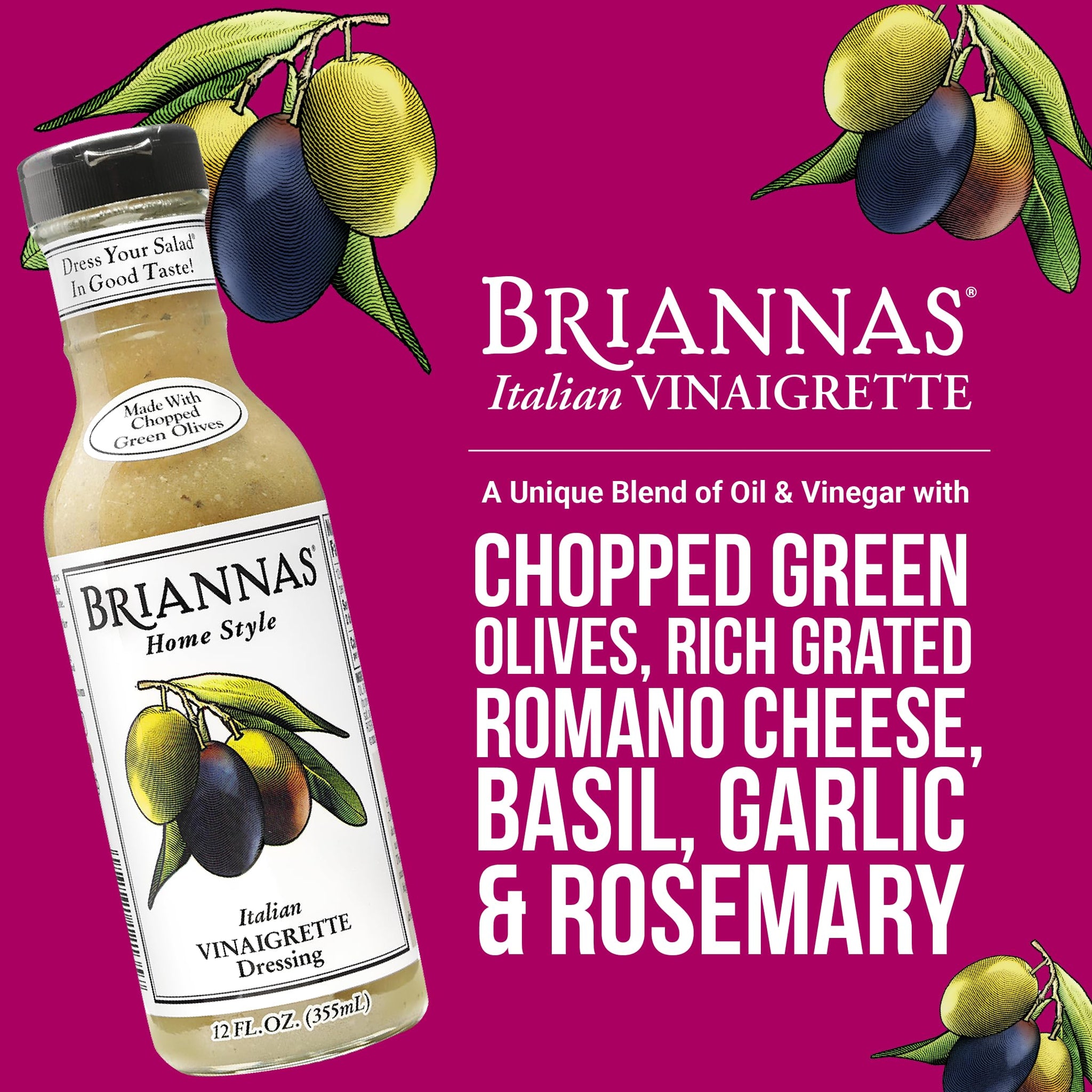 BRIANNAS - Home Style Italian Vinaigrette Dressing - Fine Salad Dressing made with Premium Ingredients - Gluten Free & Low Sugar Dressing - 12 oz