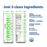 ARDOR ENERGY Sparkling Water with 100mg Natural Caffeine & 200mg L-Theanine from Organic Green Tea for Smooth Energy & Focus | Healthy Energy Drink |