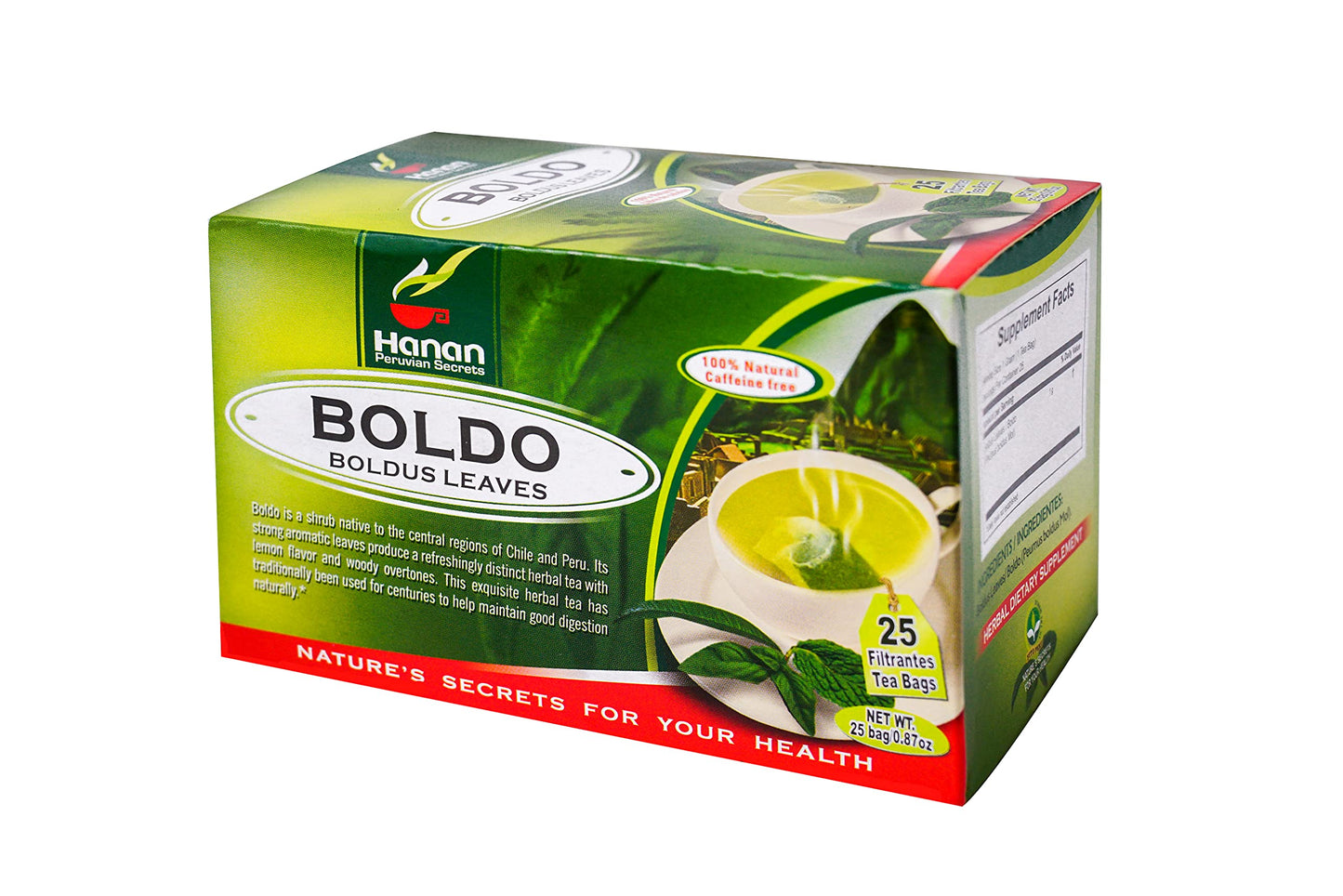 Hanan Peruvian Secrets Boldo Herbal Tea | 100% Natural Boldus | 25 Tea Bags | Naturally Acts as a Diuretic and Mild Laxative |Promotes Good Digestion