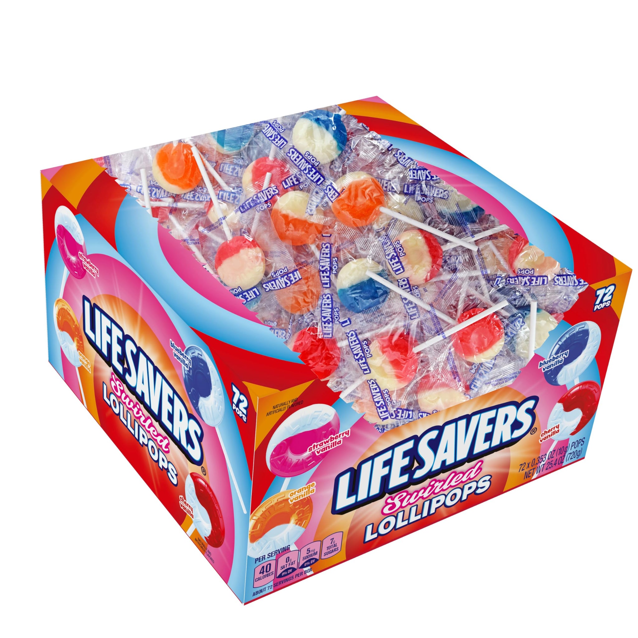 Life Savers® Swirl Lollipops - Bulk Box of Life Savers® Lollipops Individually Wrapped, Fruit and Cream Swirled Suckers, Assorted Flavors - 72 Count
