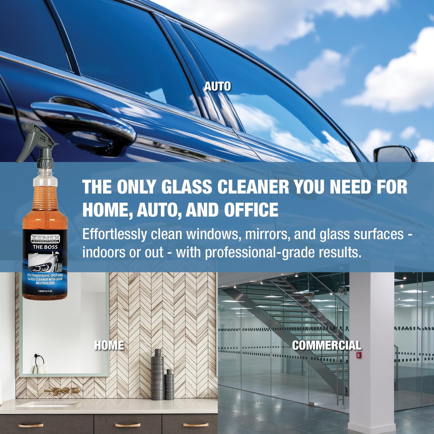 Zenex The Boss Glass Cleaner - Professional-grade Glass Cleaner | Removes Grime from Glass Surfaces - Mirrors, Windows, & More | Not For Tinted Glass