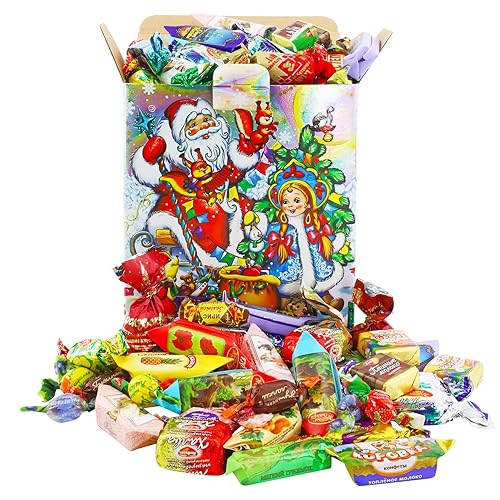 RUSA New Year's Candy Gift Russian Candy Mix Box - Assortment Chocolate Candy Mix - Variety of Russian Candy Cardboard Pack Box Little Squirrel