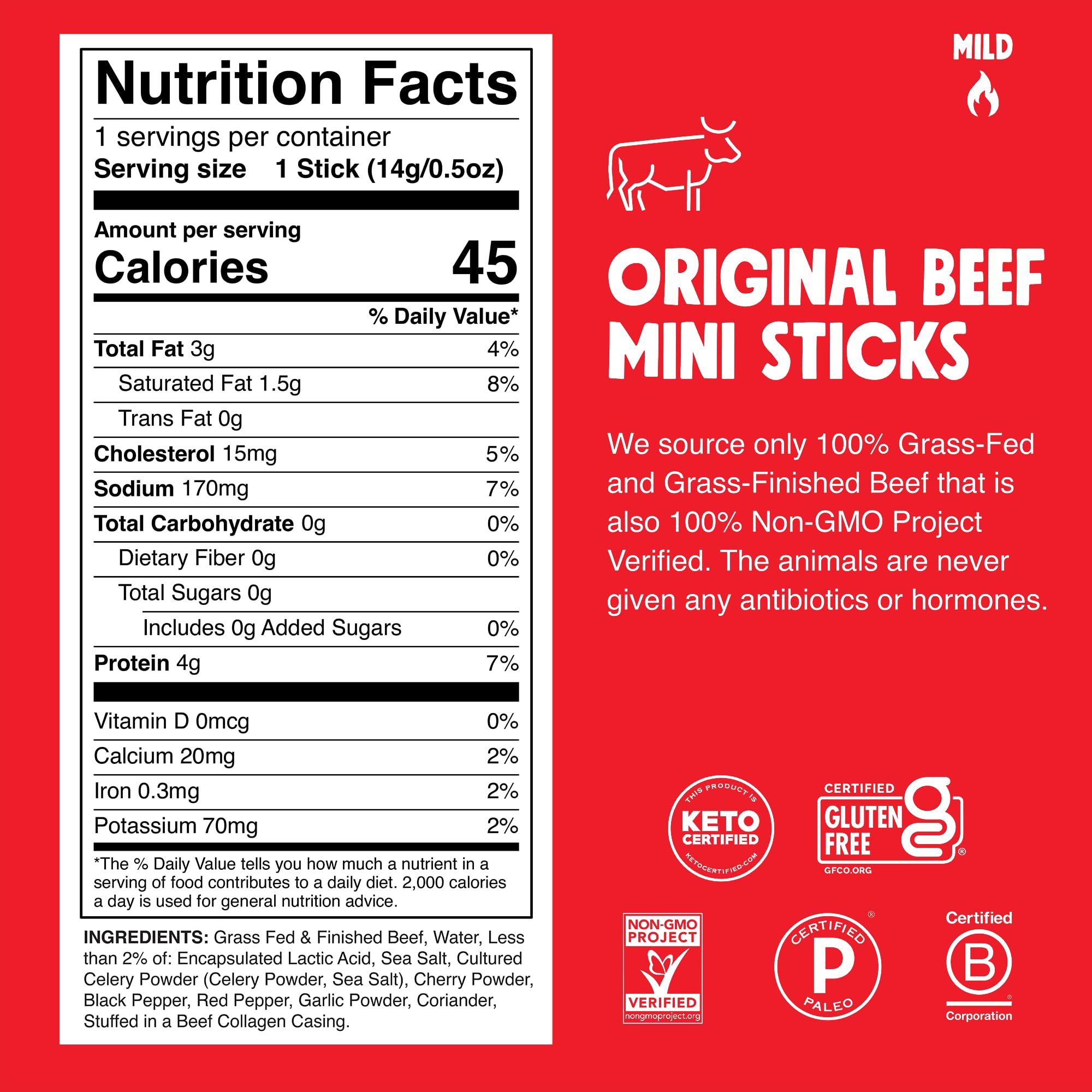 Chomps Snack Size Grass-Fed Original Beef Jerky Snack Sticks 0.5oz 24-Pack - Keto, Paleo, Whole30, 4g Lean Meat Protein, Gluten-Free, Zero Sugar Food