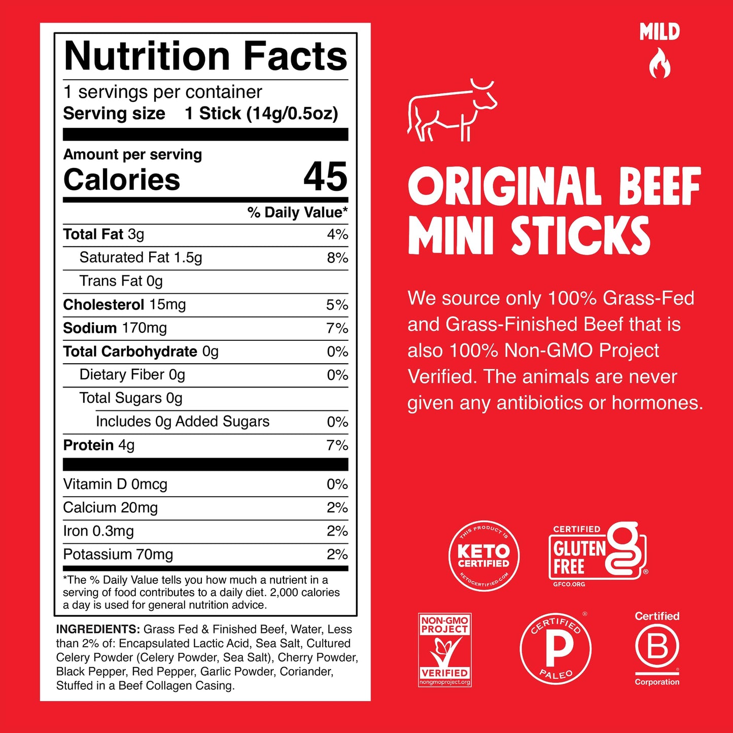 Chomps, Grass Fed Beef Jerky Meat Snack Sticks, Original Beef, 0.5 Ounce, 6 Count