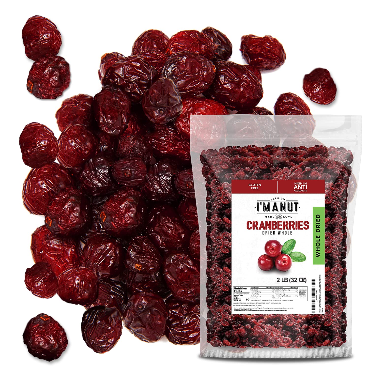 Dried Cranberries Original 2 Pound (32 oz) Batch Tested Gluten & Peanut Free | Resealable Bag | High in Antioxidant | Great for Salads, Cooking