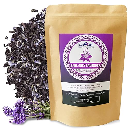 Sou Zen Earl Grey Lavender Loose Leaf Tea Blend 4oz | Ceylon Black Tea with Bergamot Oil and Lavender Flowers | Aromatic Black Tea Blend | Resealable