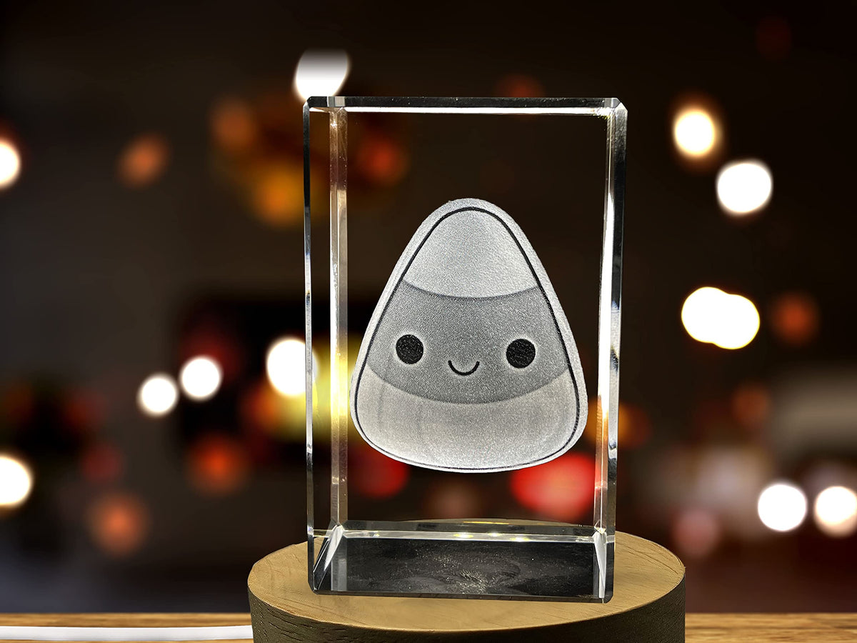 Candy Corn 3D Engraved Crystal Halloween Decor (Medium)