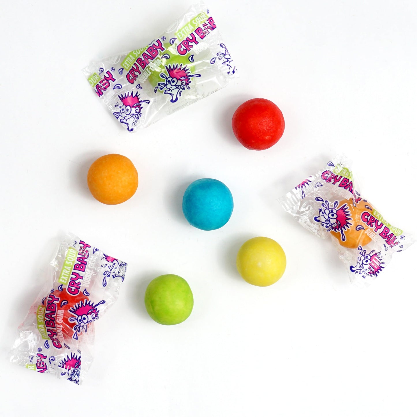 Cry Baby Extra Sour Fruit Gumballs, 12oz. Bulk Bag (Approx 60 Pieces) Individually Wrapped Gumballs, Chewing Bubble Gum, Colorful Gum Balls, Sour Gum