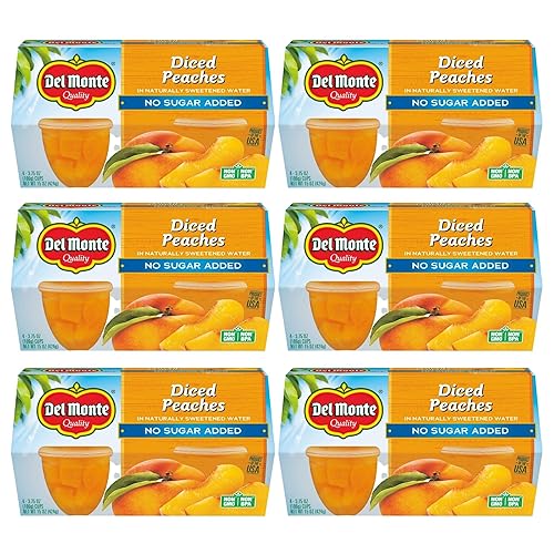 Del Monte No Sugar Added Diced Peaches Fruit Cup Snacks, 3.75 oz Cup (Pack of 24 Cups)