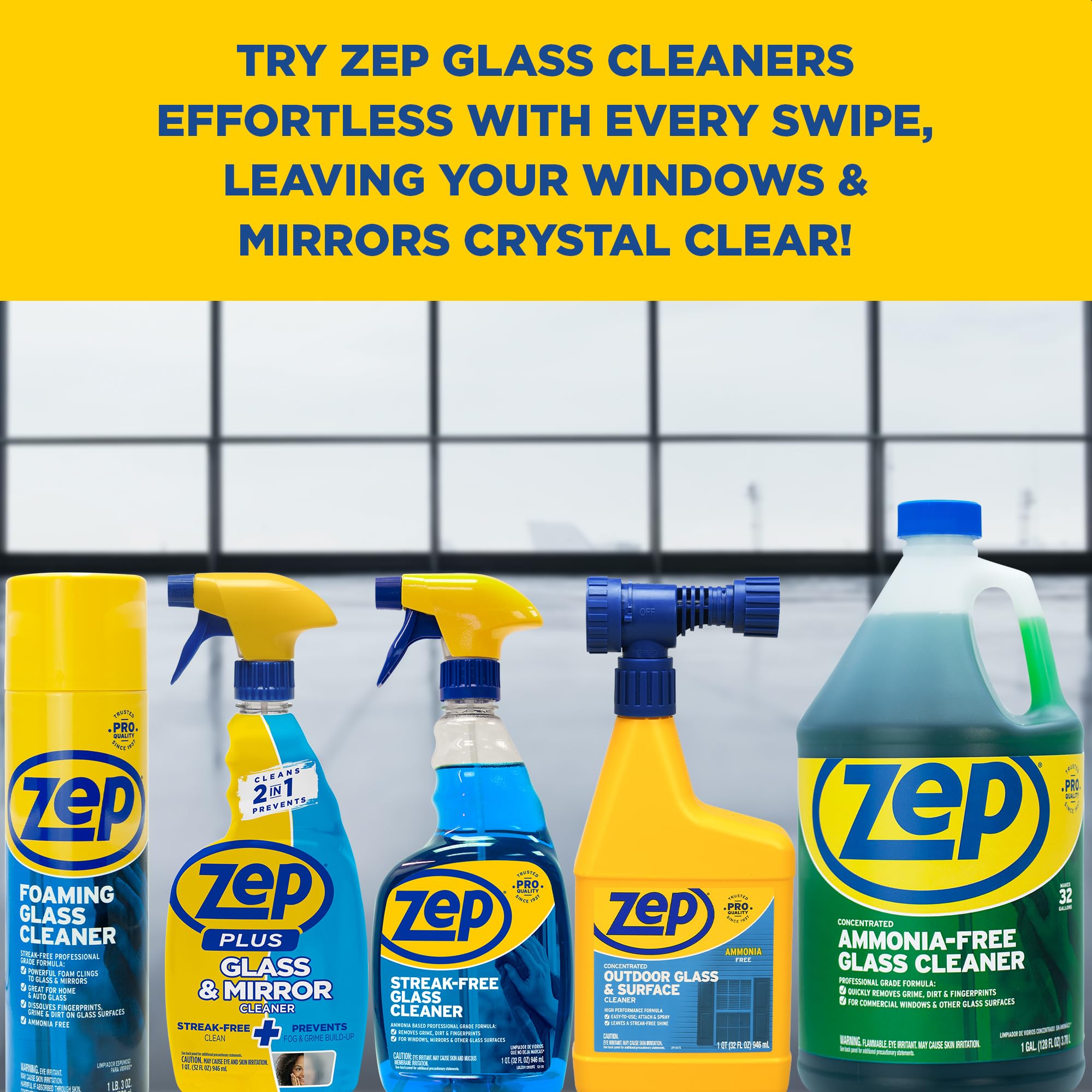 Zep Foaming Glass and Plexiglass Cleaner - 19 oz (Case of 4) ZUFGC19 - Foaming Formula that clings to Vertical Surfaces for Streak-Free Glass Cleaning