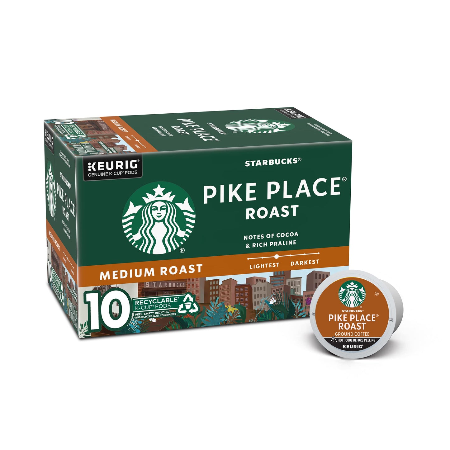 Starbucks K-Cup Coffee Pods, Medium Roast Hot or Iced Coffee, Pike Place Roast, 10 Keurig Pods