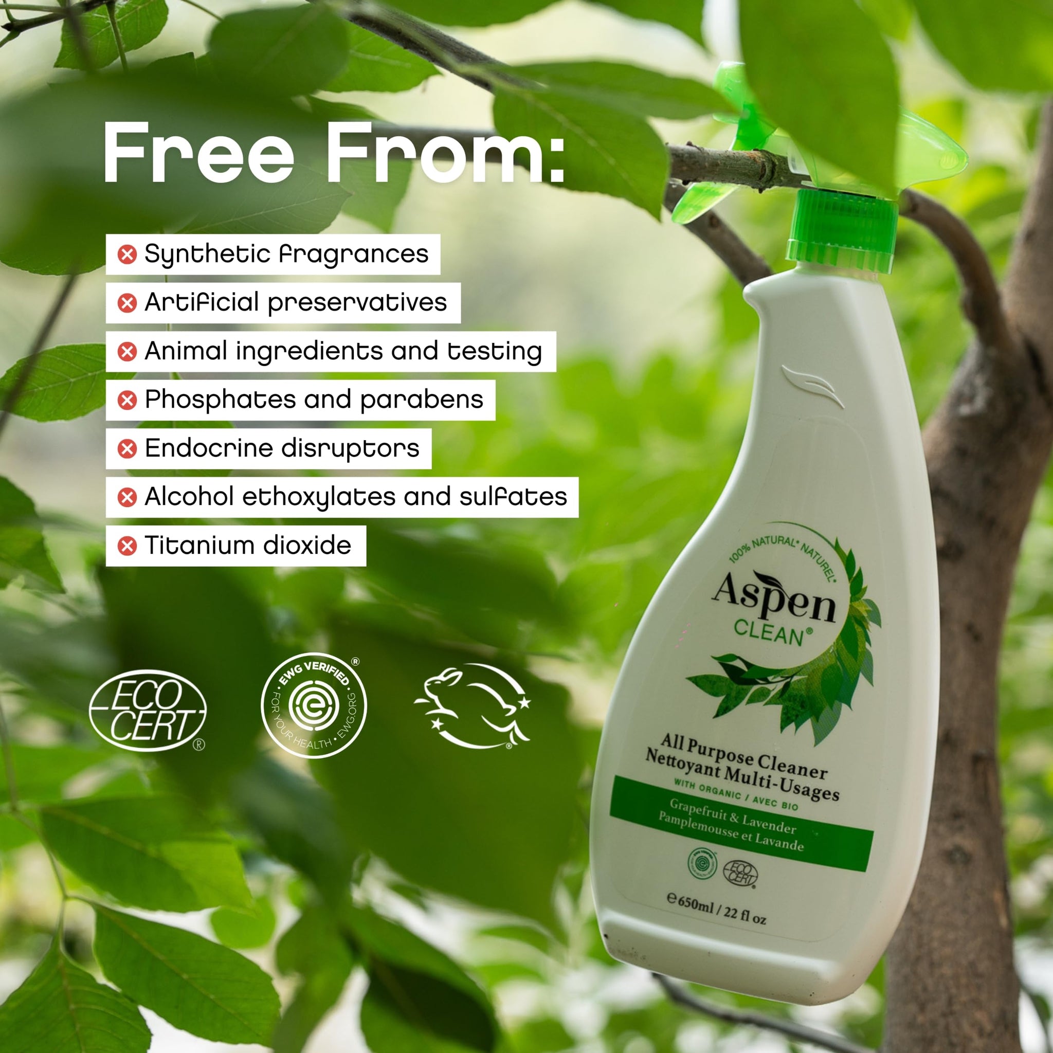 AspenClean | All-Purpose Spray Cleaner | Streak-Free Multi-Surface Cleaner with Essential Oils | Non - Toxic | 100% Natural | EWG Verified | Pack of 2