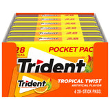 Trident Tropical Twist Sugar-Free Chewing Gum, 6 Pocket Packs of 28 Pieces (168 Total Pieces)