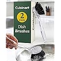 Cuisinart Dish Brush with Handle 2 Pack - Kitchen Scrub Brush for Dishes, Pots & Pans, Non-Scratch Dish Scrubber, Firm Bristles for Sink & Cookware