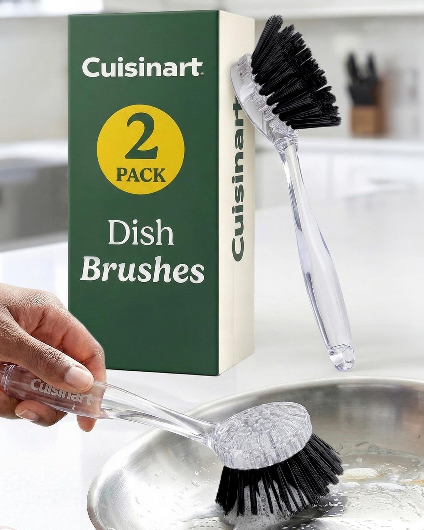 Cuisinart Dish Brush with Handle 2 Pack - Kitchen Scrub Brush for Dishes, Pots & Pans, Non-Scratch Dish Scrubber, Firm Bristles for Sink & Cookware