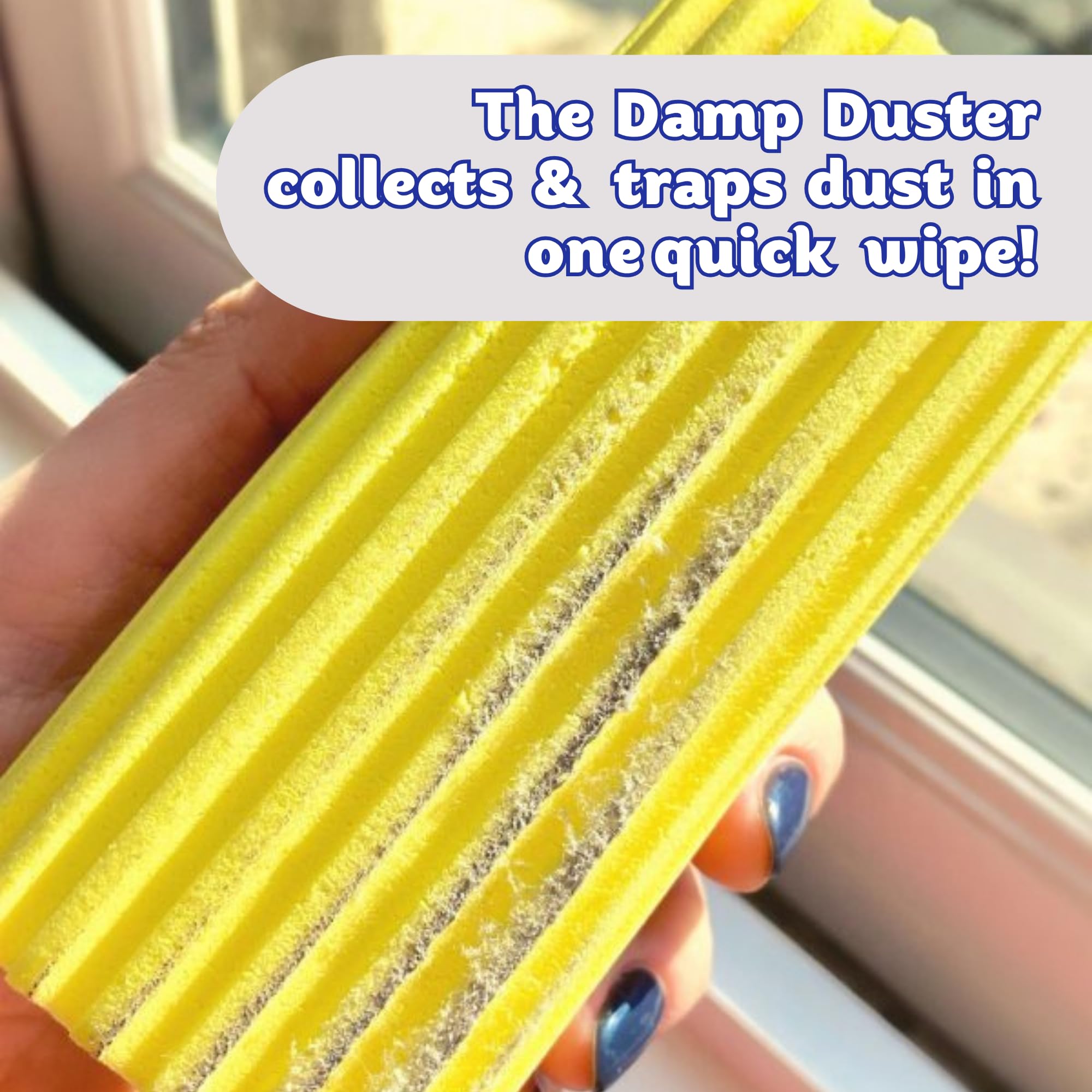 Scrub Daddy Damp Duster, Multipurpose Dusters for Cleaning - Wooden & Venetian Blind Cleaner Tool, Ridged Wet Dust Sponge for Skirting Board