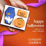 Halloween Cookie Gift Basket, Hand Decorated Vanilla Sugar Cookies Gourmet Dessert Spooky Trick Or Treat Gift Box For Boys Girls Kids Children Adults