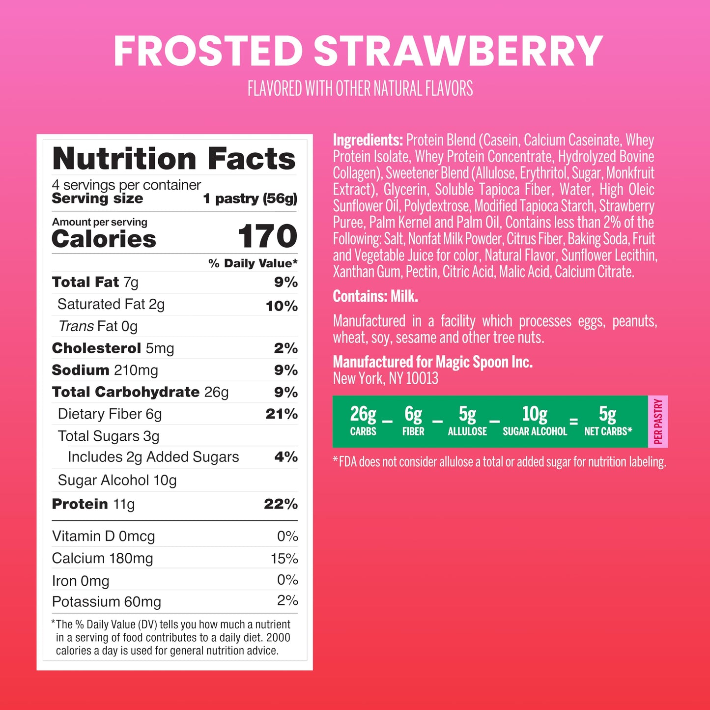 Magic Spoon High Protein Pastries, Frosted Strawberry - 11g Protein, 6g Fiber, 5g Net Carbs, 3g Sugar - Gluten Free, Grain Free, Keto Friendly Protein