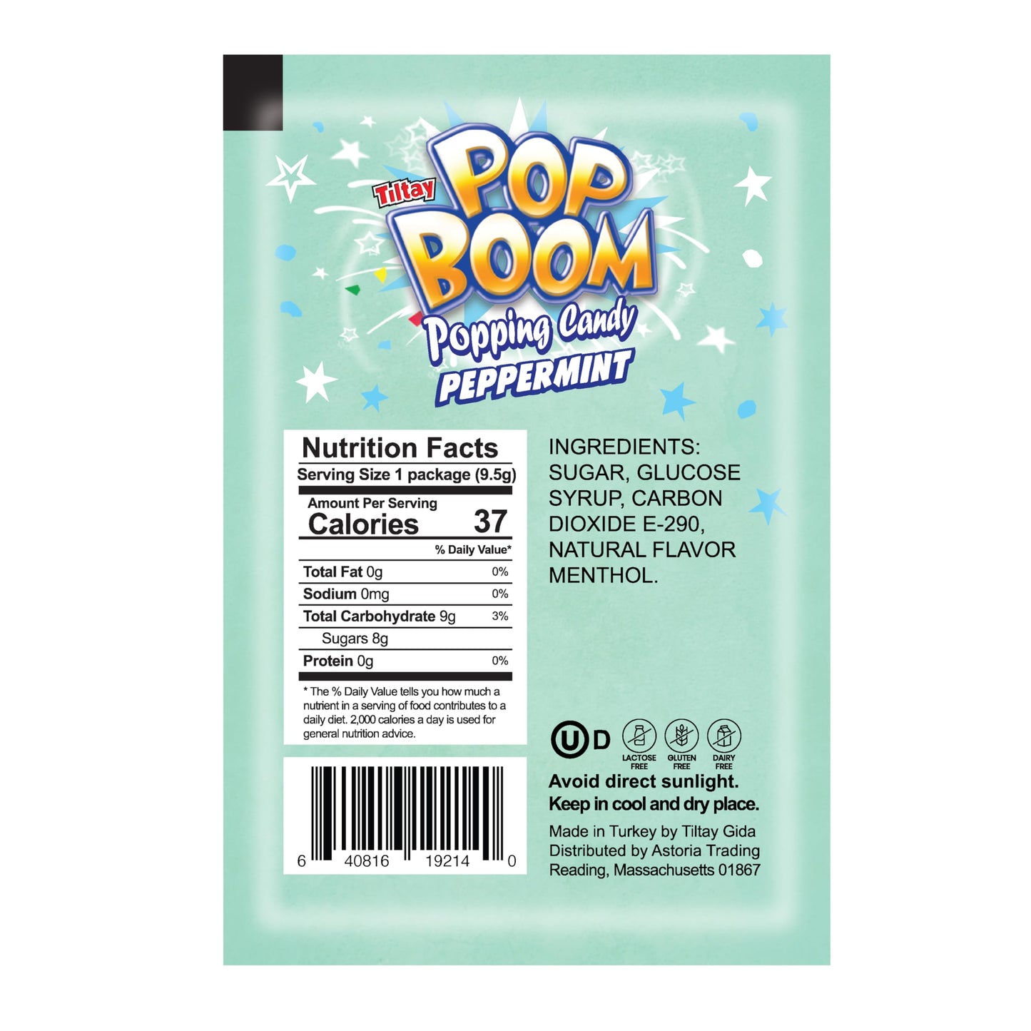 Tiltay Pop Boom - Peppermint Flavor Popping Candy with display box 24 packs