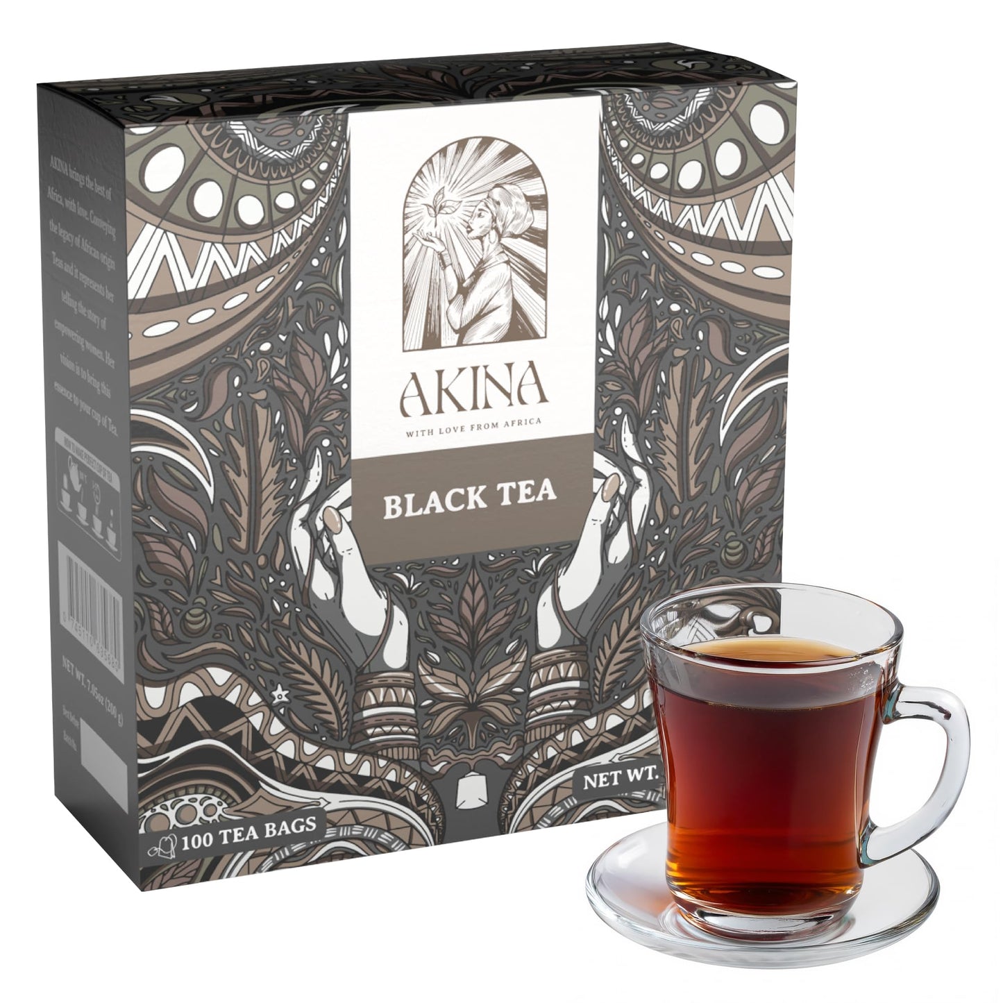 AKINA - Regular Black Tea Bags, Individually Wrapped, Classics String and Tag Kenyan Tea, Bold and Timeless with Comforting Flavor (Box of 100) (200g)