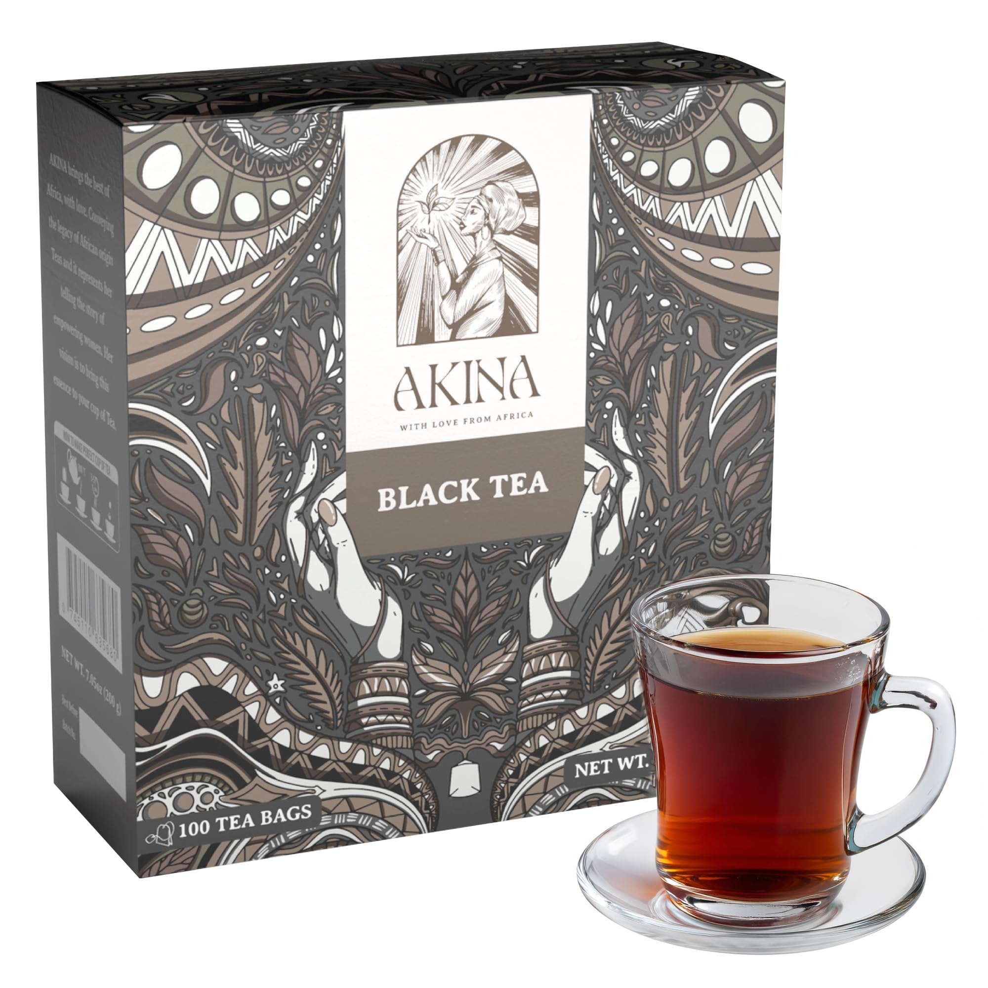 AKINA - Regular Black Tea Bags, Individually Wrapped, Classics String and Tag Kenyan Tea, Bold and Timeless with Comforting Flavor (Box of 100) (200g)