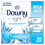 Downy Light Mega Dryer Sheets, Laundry Fabric Softener, Ocean Mist, 130 Count
