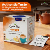 QuikTea Instant Ginger Chai Tea Latte, 20 Single-Serve Sachets, Artisanal Indian Chai Latte Mix, Just Add Hot Water, Low Caffeine, Non-GMO, Gluten
