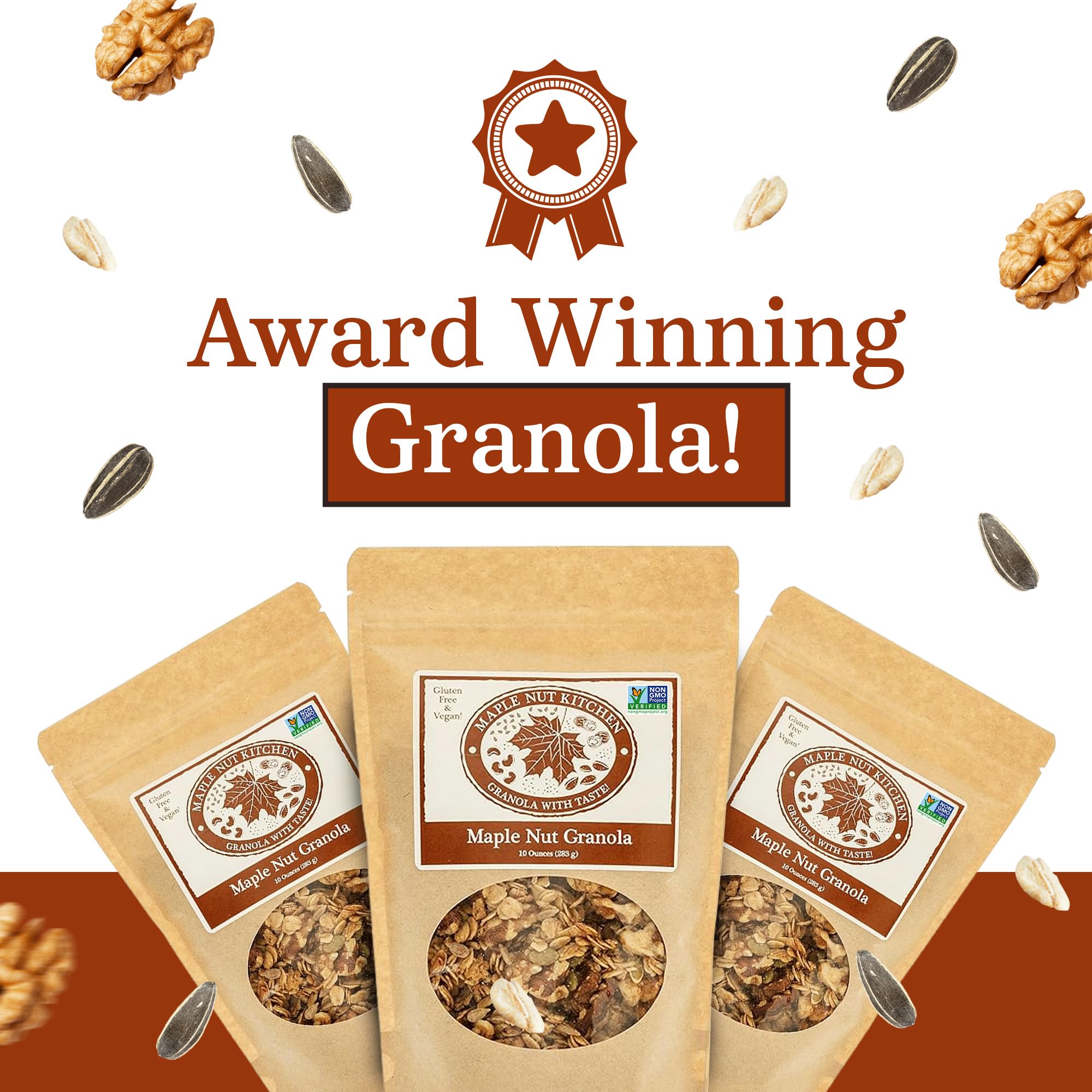 Maple Nut Kitchen Maple Nut Granola 3 Pack - Vegan & Gluten-Free Oats with Walnuts, Pumpkin & Sunflower Seeds | Low Sugar, Healthy Granola