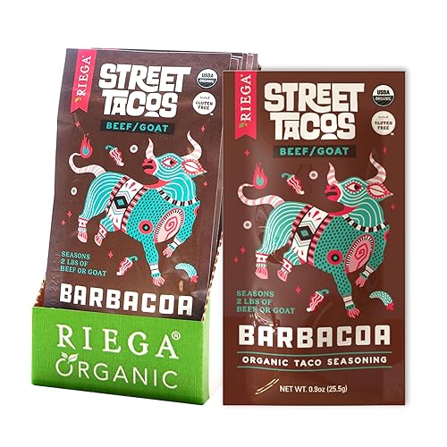 Riega Street Taco Seasoning, Organic Mexican Spice Blend for Cooking Authentic Meals, Barbacoa, 0.9 oz Packets, 8 Count