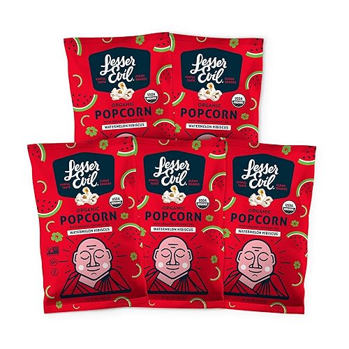 Lesserevil Organic Popcorn, Watermelon Hibiscus, 5 Oz, 5Count