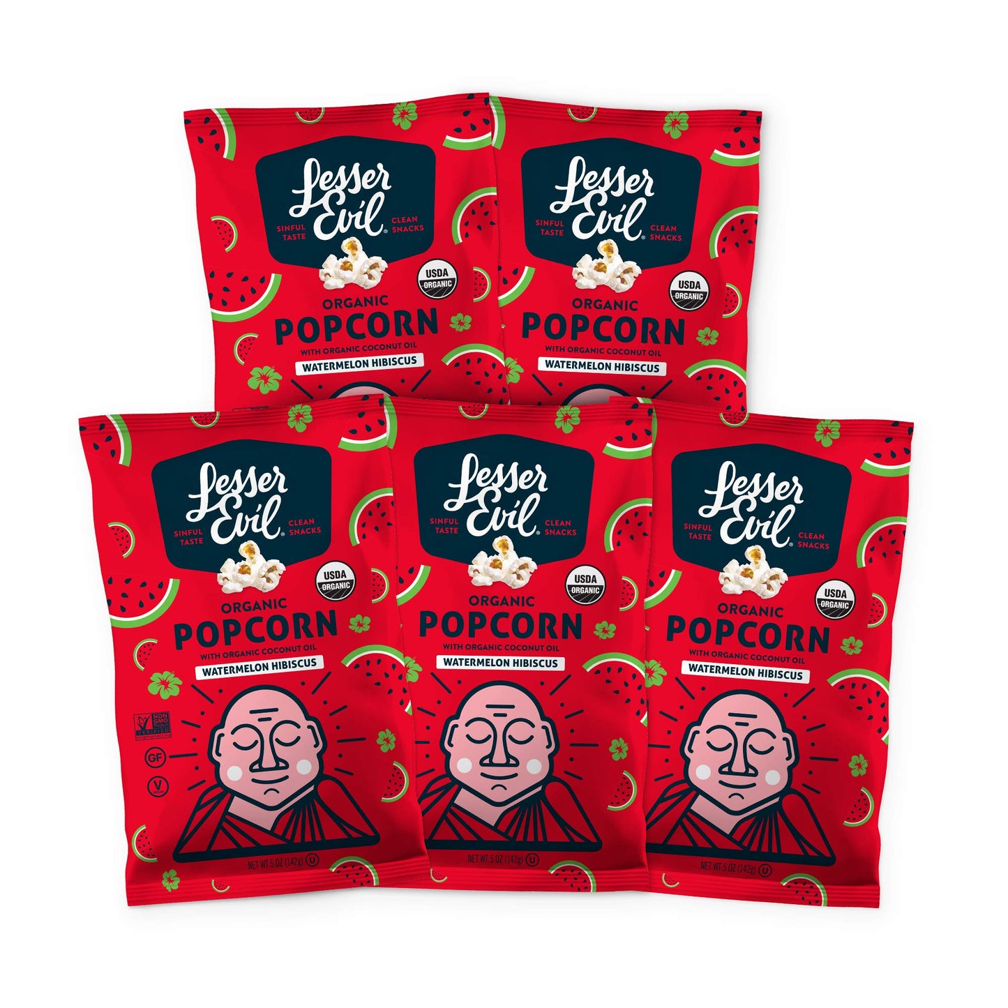 Lesserevil Organic Popcorn, Watermelon Hibiscus, 5 Oz, 5Count