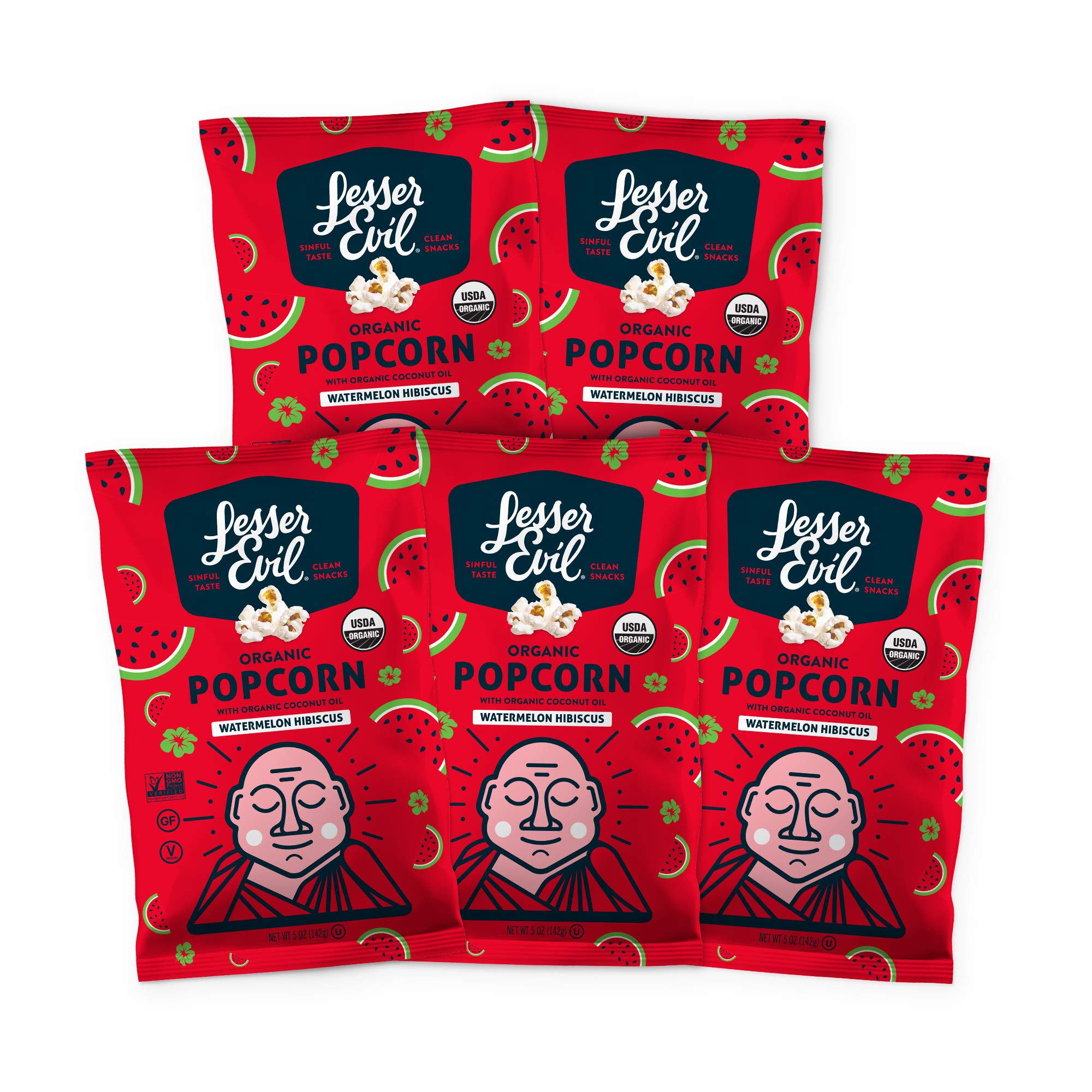 Lesserevil Organic Popcorn, Watermelon Hibiscus, 5 Oz, 5Count