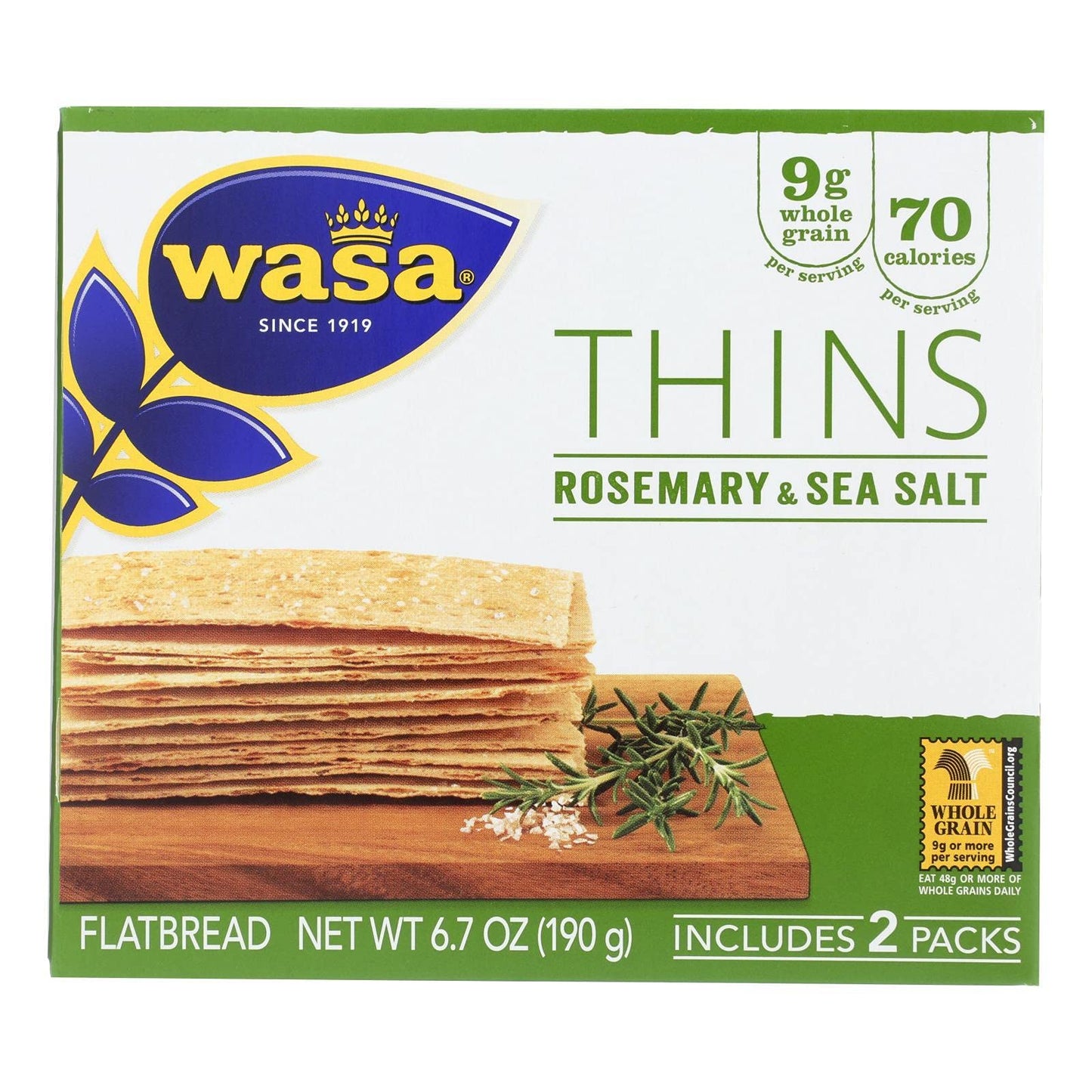 Wasa Crispbread Thins,Rosemary & Sea Sal 6.7 Oz (Pack Of 10)