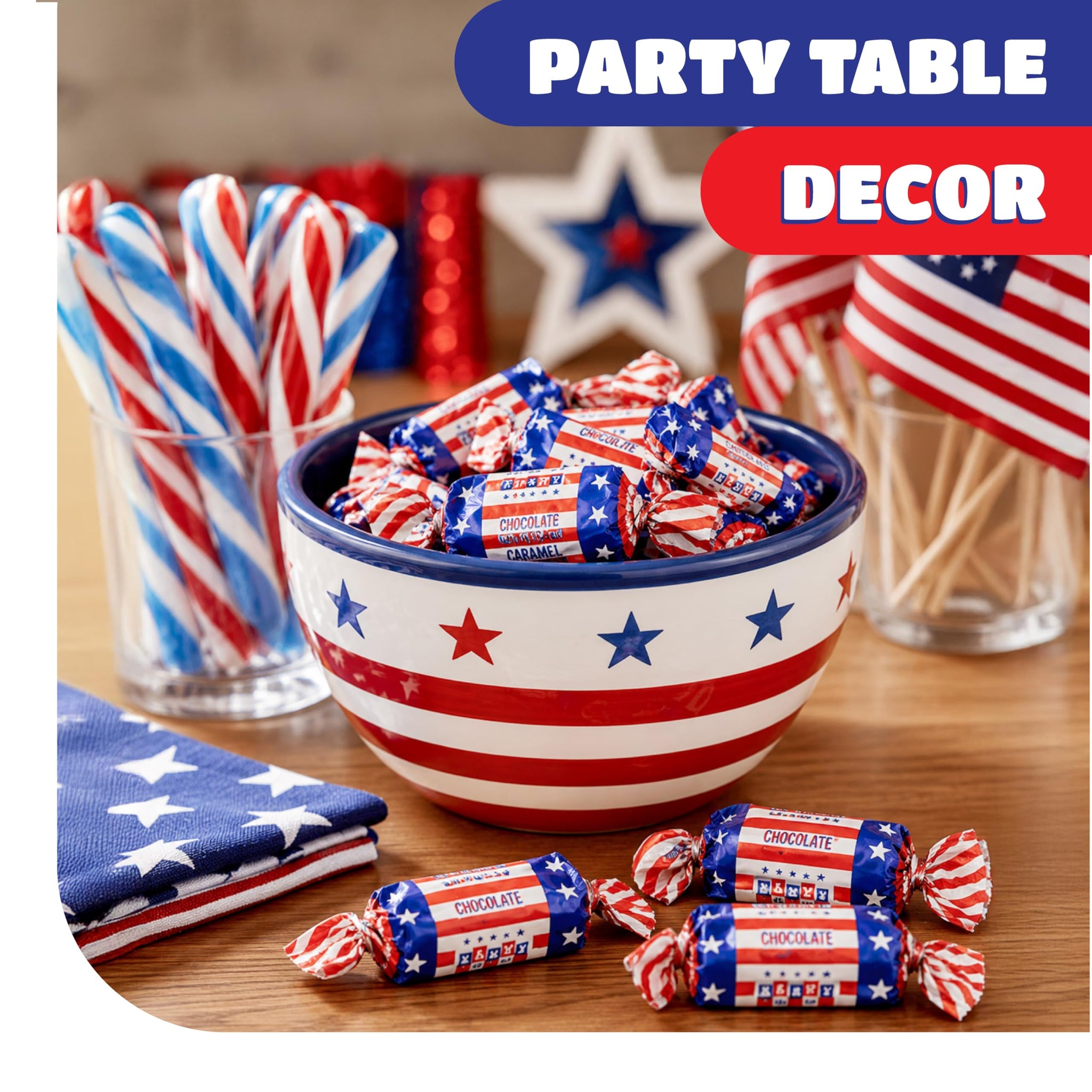 Patriotic Candy - 3 Pound Pack - Chocolate Flavored Caramels - 4th of July Candy Bulk - Individually Wrapped Red White and Blue Candies - Chocolate