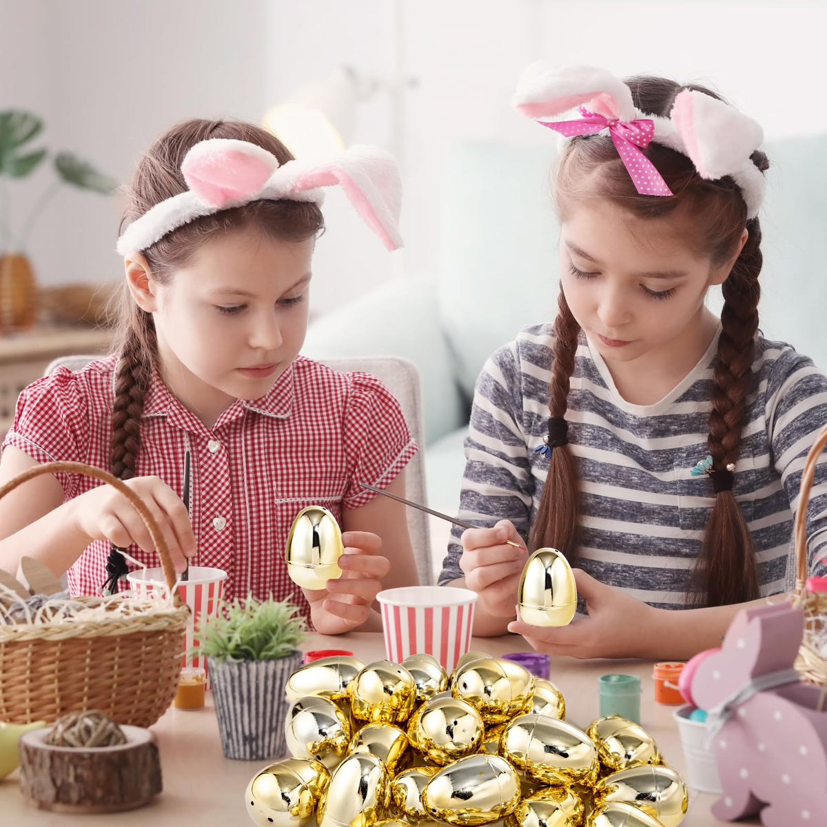 supernal 40 Pcs Large Gold Plastic Eggs, 3.1" Fillable Golden Metallic Eggs
