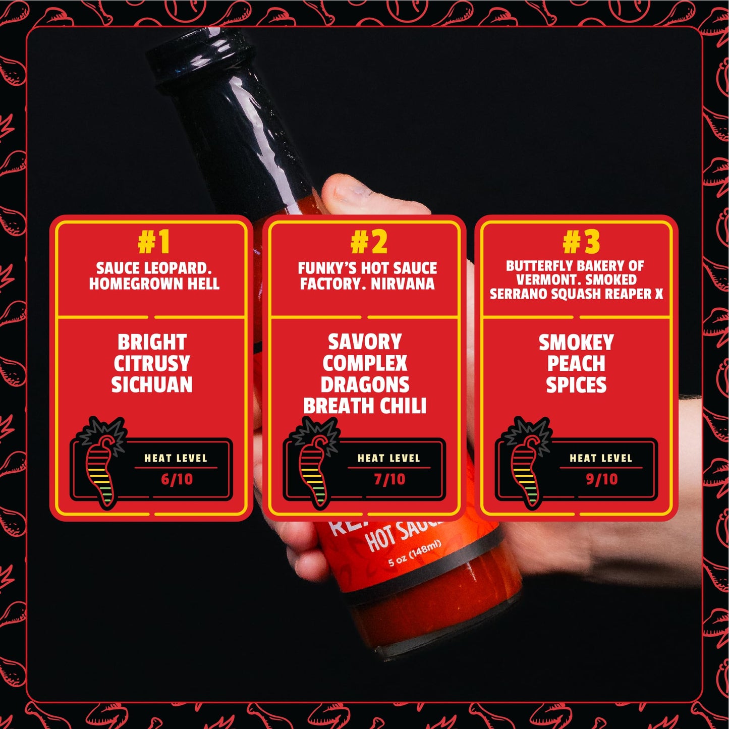 Hot Ones Hot Sauce Challenge Set - Season 29 Heat - Hot Sauces Gift Set - Variety Pack - Made with Natural Ingredients - Unique Small Batch Sampler