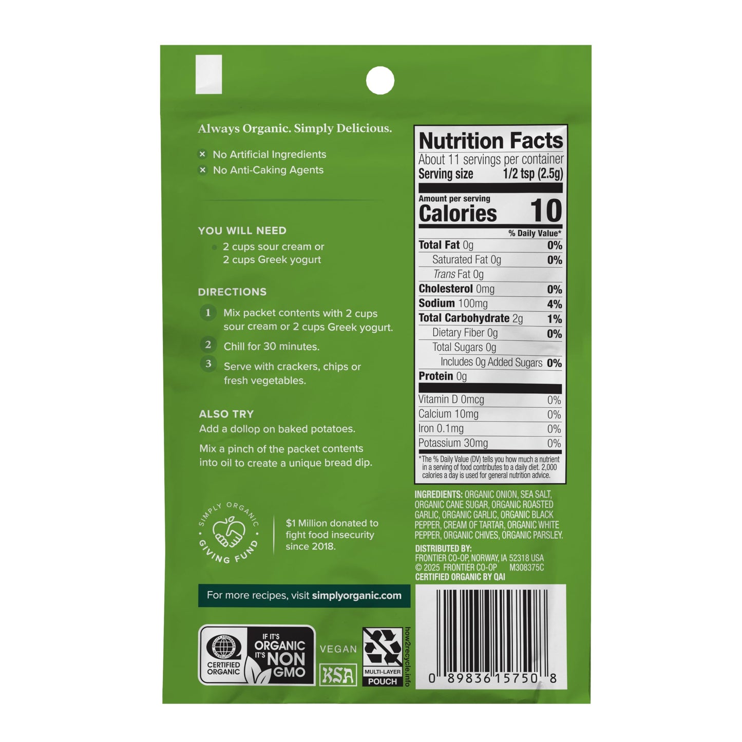 Simply Organic Onion & Chive Dip Mix, Certified Organic | 1 oz