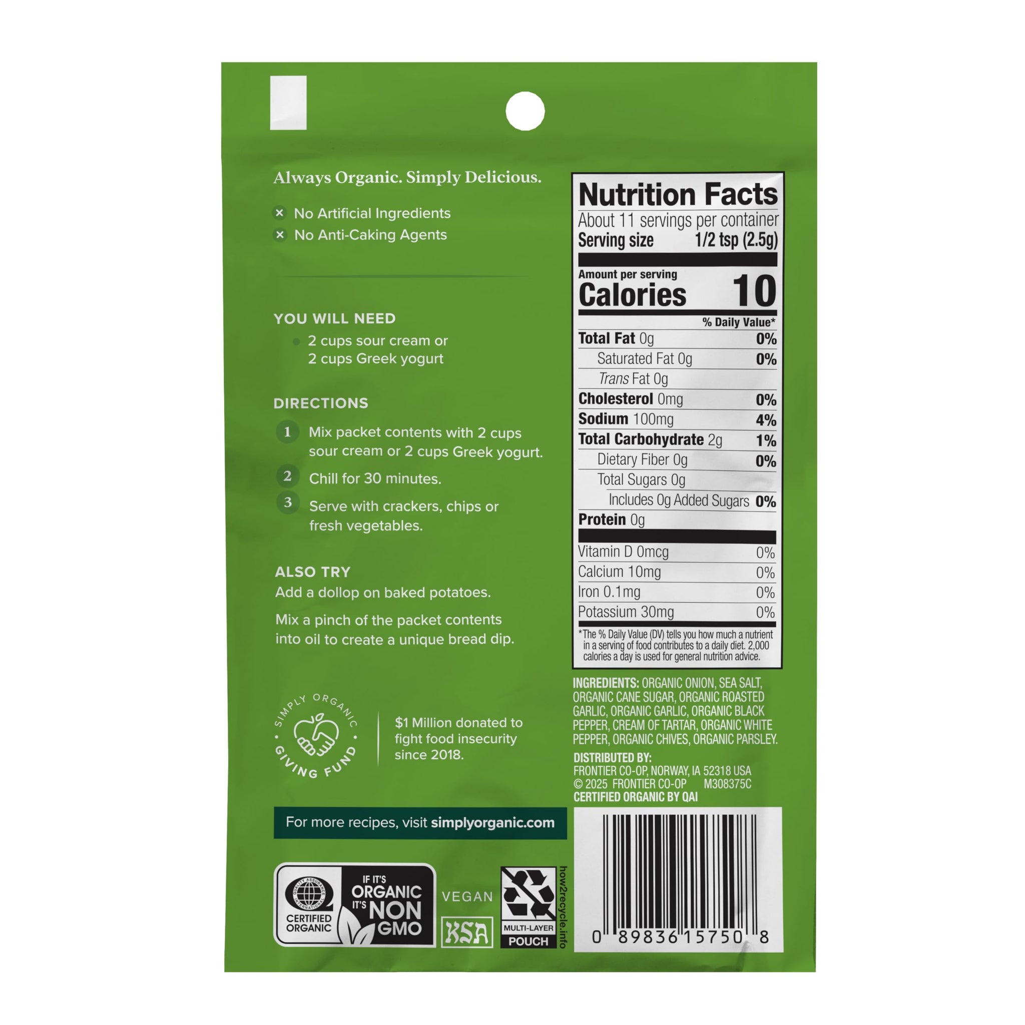 Simply Organic Onion & Chive Dip Mix, Certified Organic | 1 oz