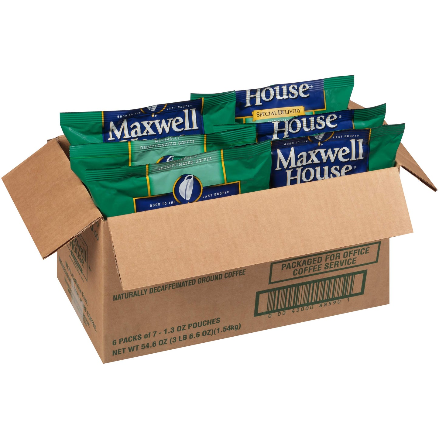 Maxwell House Decaf Special Delivery Medium Roast Coffee (1.3 oz Bags, 7 Count, Pack of 6)