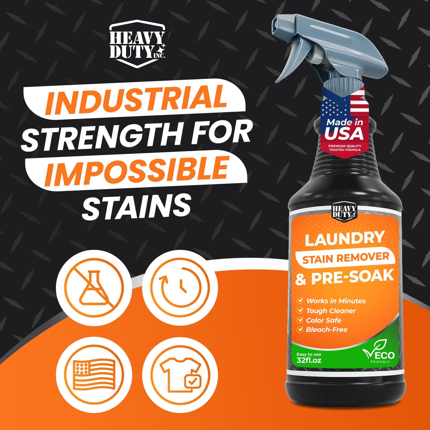 Heavy Duty Laundry Stain Remover & Pre-Soak Spray - 32 fl oz - Industrial Strength Fabric Spot Cleaner - Removes Oil, Blood, Urine, Pet, Grass, Sweat
