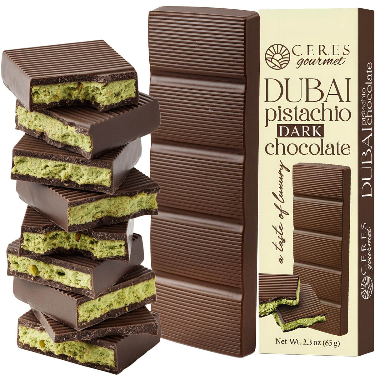 Dubai Chocolate Bar Pistachio, 2.3 oz Gourmet Dark Chocolate Candy