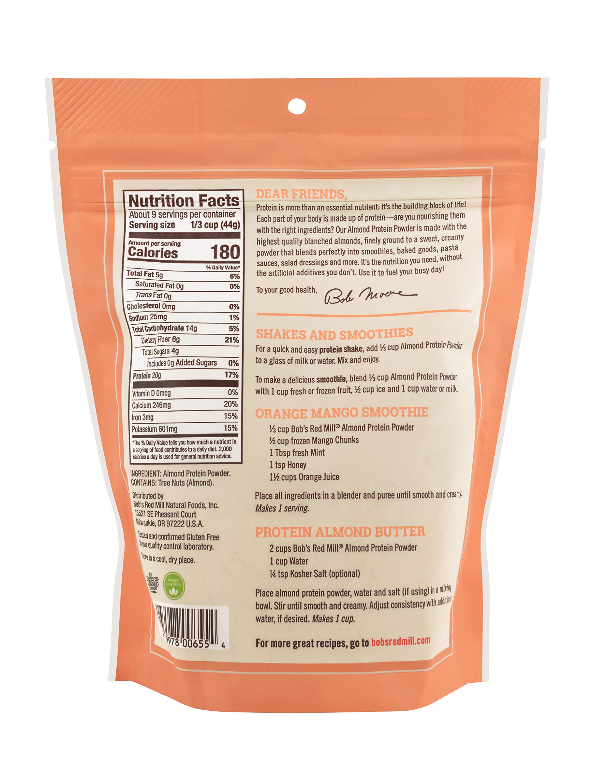 Bob's Red Mill Almond Protein Powder, 14oz (Pack of 4) - Non GMO, Vegan, Paleo Friendly, Keto Friendly, Kosher
