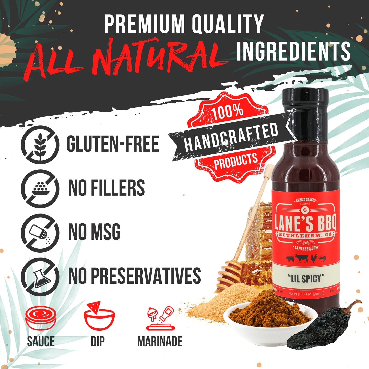Lane's Lil Spicy BBQ Sauce, All-Natural Kansas City Style Sweet and Spicy Sauce, Goes Great with Chicken, Beef, Pork & Veggies, No MSG, No