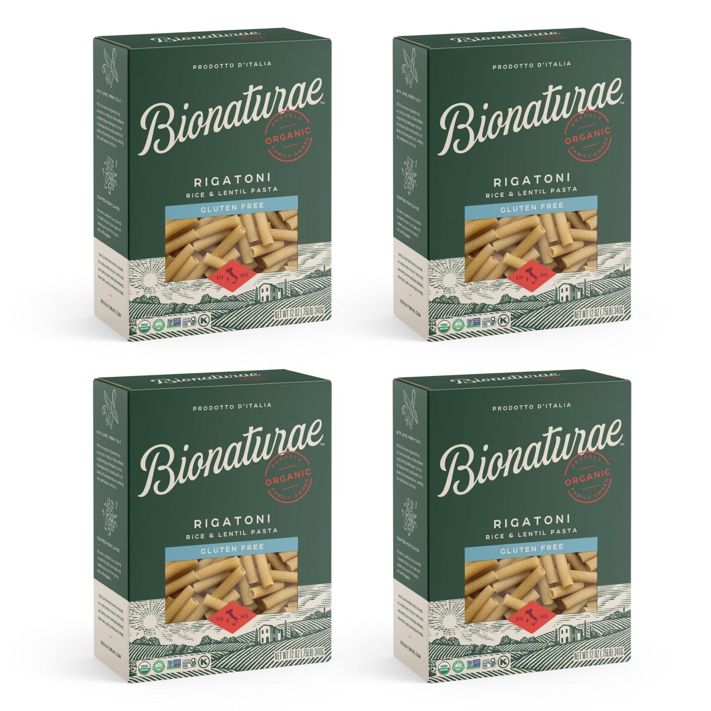 Bionaturae Rigatoni Pasta Noodles - Gluten Free Rigatoni Pasta Organic, Rice & Lentil Pasta, Kosher, High Protein, Non-GMO, Gluten Free Pasta Organic